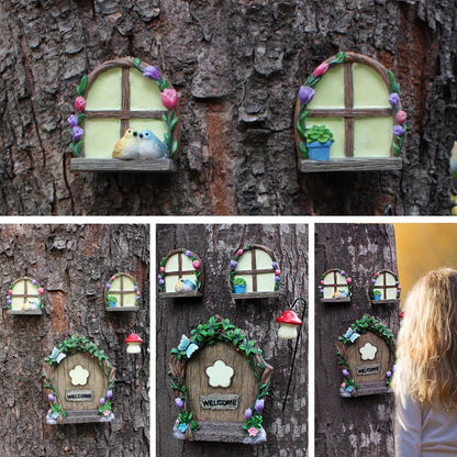 Garden Sculptures Outdoor Statues - Miniature Fairy Decoration, Gnomes Ornament Accessories Kit, Art Yard Tree Face, Figurine Decoration - Glow in the Dark
