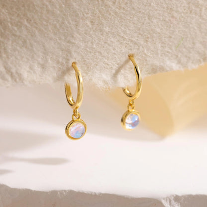 Elegant Moonstone Hoop Earrings: 925 Sterling Silver, 14K Gold Filled, Gemstone Circle