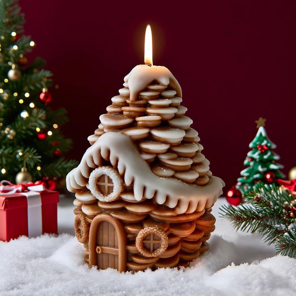 3D Christmas Pinecone Snow House Candle Molds for Candle Making Xmas Pine Cones Cabin Resin Molds Silicone Winter Holiday Pinecone Room Silicone Molds for Candles Soap Christmas Decorations Home Decor