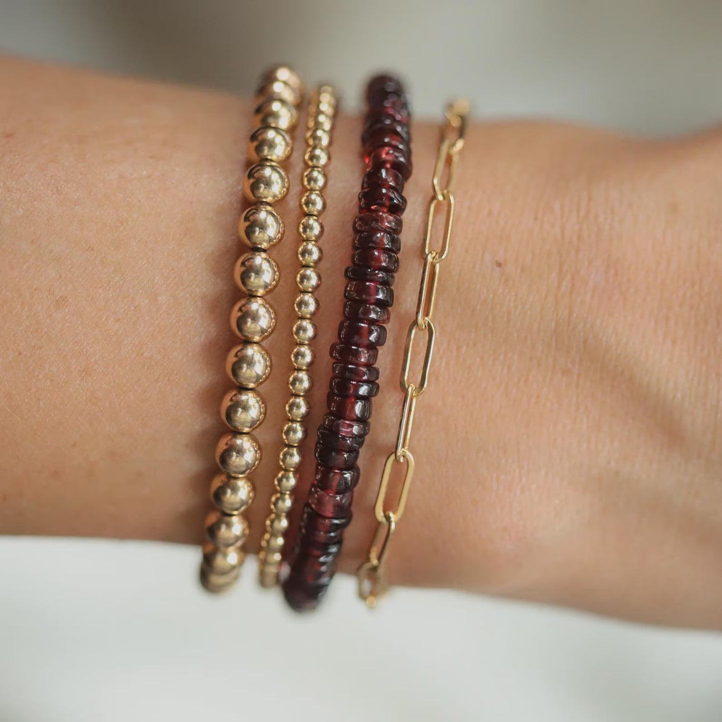 Garnet Bracelet, Delicate Garnet Rondel Stacking Bracelet, [EBGM1283] Genuine Garnet Bracelets, Tiny Beads Garnet | Gold Garnet *BS *G