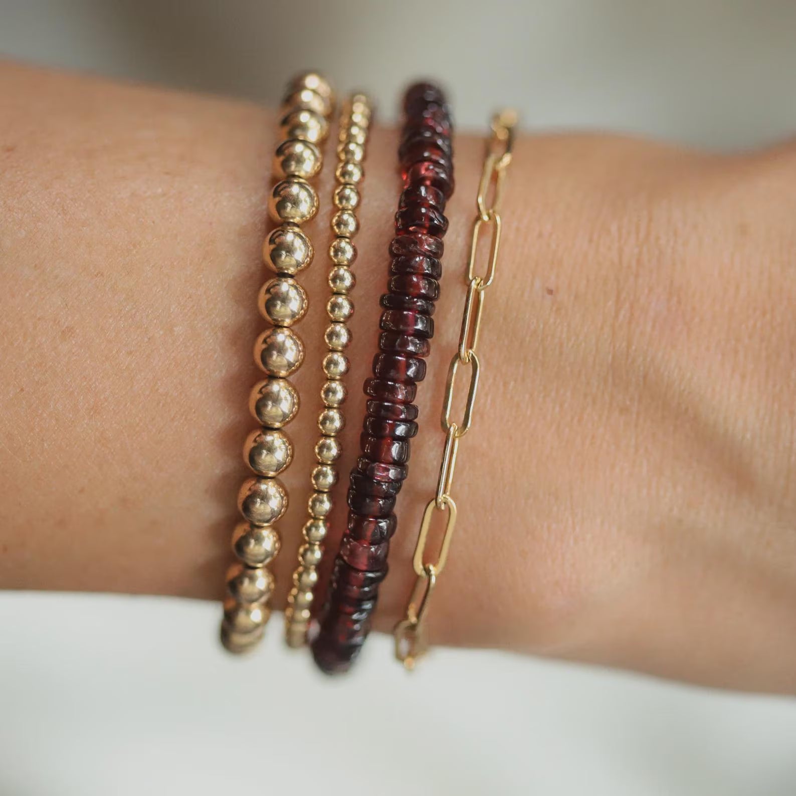 Garnet Bracelet, Delicate Garnet Rondel Stacking Bracelet, [EBGM1283] Genuine Garnet Bracelets, Tiny Beads Garnet | Gold Garnet *BS *G