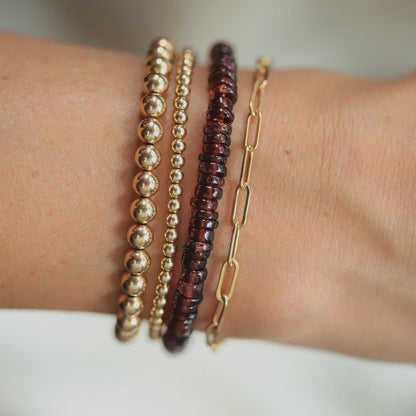 Garnet Bracelet, Delicate Garnet Rondel Stacking Bracelet, [EBGM1283] Genuine Garnet Bracelets, Tiny Beads Garnet | Gold Garnet *BS *G