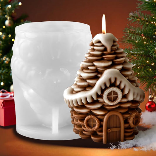 3D Christmas Pinecone Snow House Candle Molds for Candle Making Xmas Pine Cones Cabin Resin Molds Silicone Winter Holiday Pinecone Room Silicone Molds for Candles Soap Christmas Decorations Home Decor