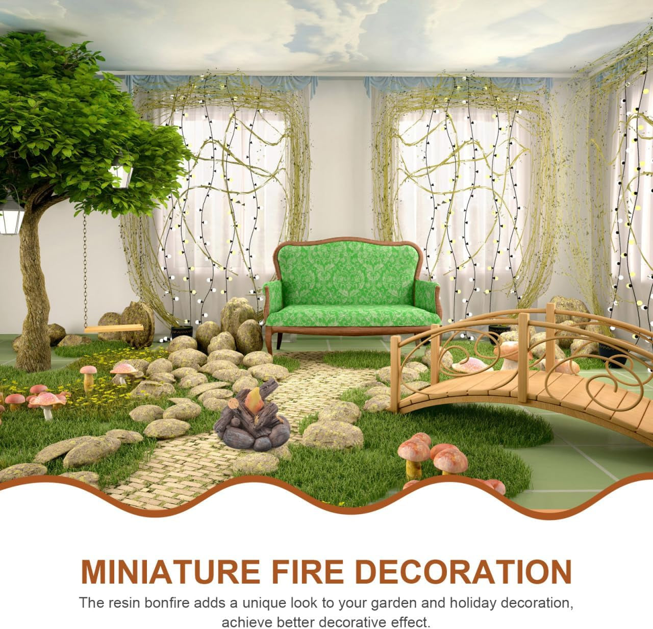 Miniature Bonfire Model Fake Campfire Ornament Resin Dollhouse Fire Pit Decoration 1.57X1.57X1.18In for Garden Holiday Party DIY Craft Accessory