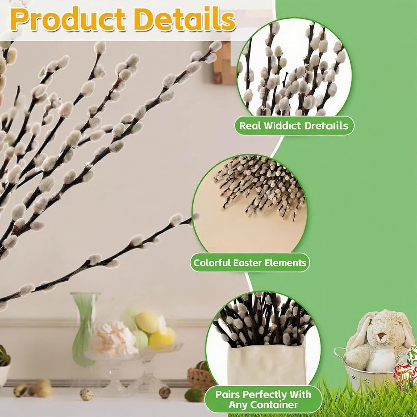 Natural Dried Pussy Willow Branches - 30PCS Willow Twigs for Indoor Decor | Easter Spring Arrangements, Wreath Making, and Farmhouse Home Centerpiece
