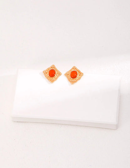 Lapis Lazuli / Carnelian Stud Earrings