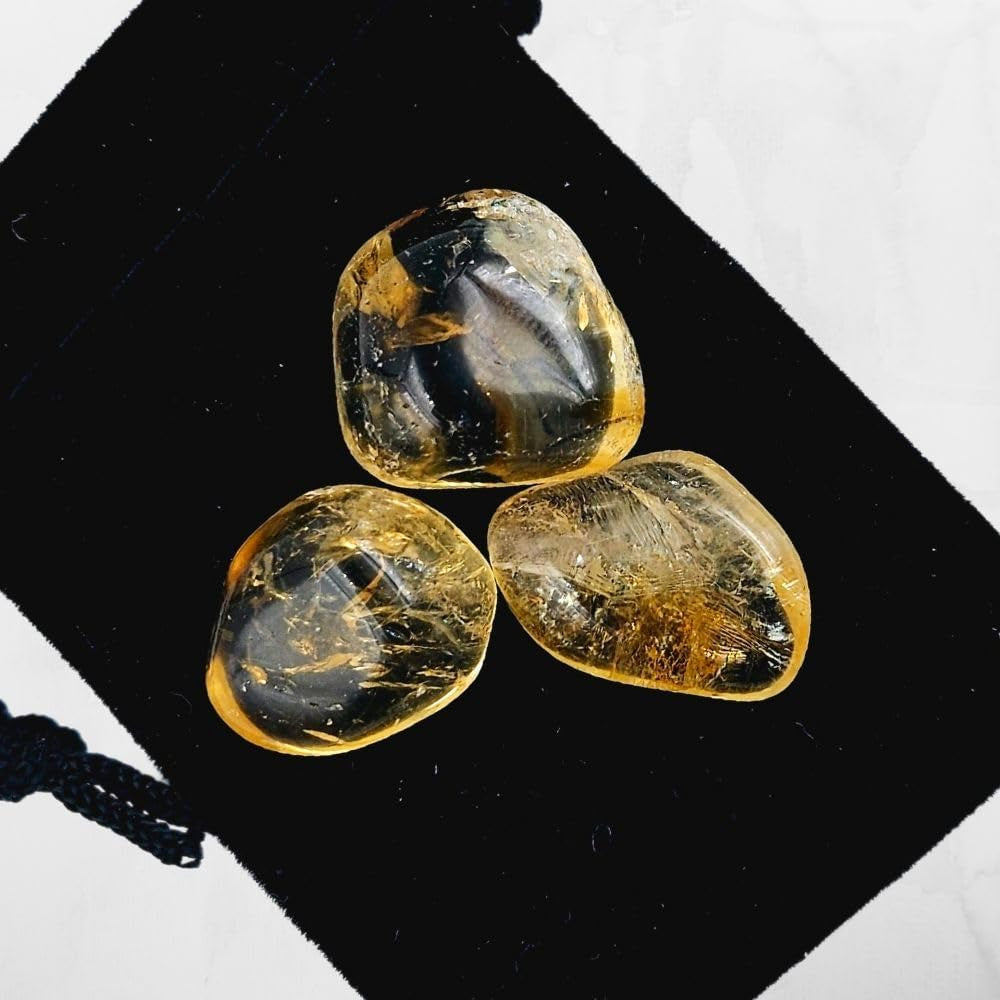 Natural Tumbled Citrine Crystal Stones - 3 Pieces Gemstone Gift Party Favor