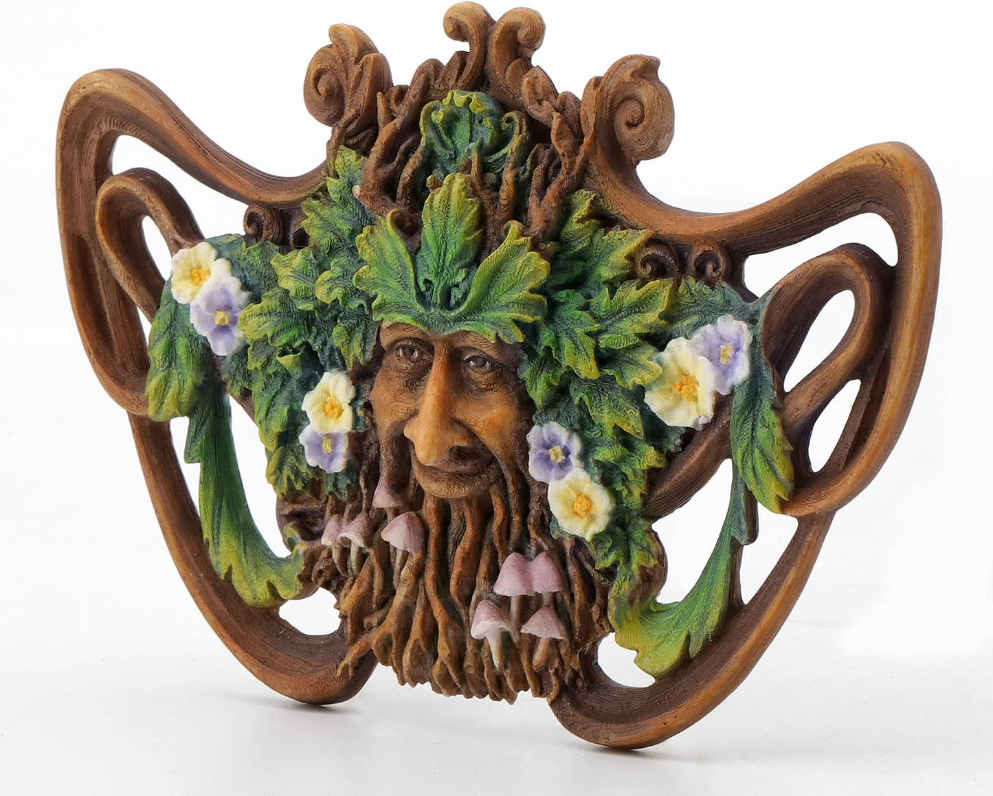 Green Man Mushroom Beard Wall Plaque Resin Sculpture