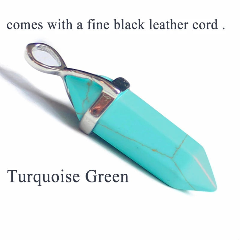 24 Design Natural Green Aventurine Opal Quartz Crystal Pendant Black Leather Hexagon Pendant Chrysocolla Choker Necklace Jewelry
