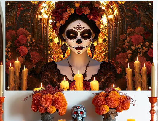 Dia De Los Muertos Decorations Backdrop Day of the Dead Banner Halloween Mexican Fiesta Sugar Skull Decor Supplies for Home Altar Ofrenda