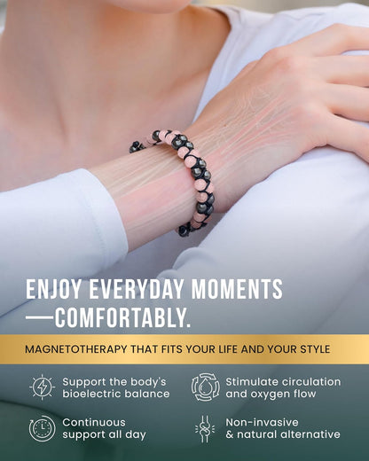 ® Hematite & Rose Quartz Bracelet - MAX Strength Magnetic Hematite Bracelets - Natural Rose Quartz Crystals Pink Beaded Bracelets for Women