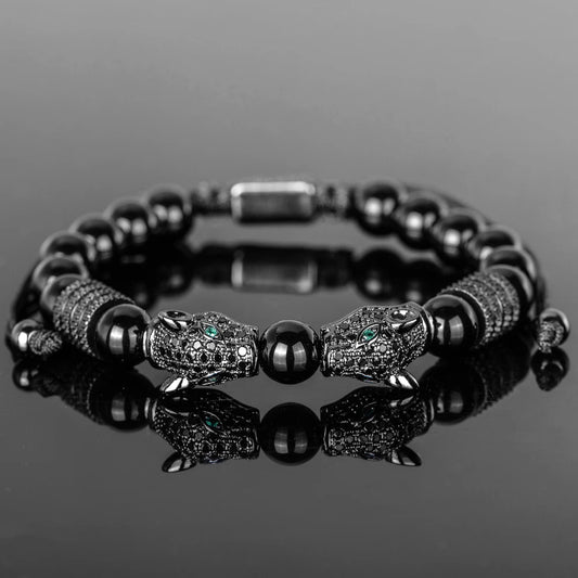New Trend Double Leopard Head Handmade Tiger'S-Eye Bracelets Accessories Handmade Men'S Jewelry Pulseras Homme