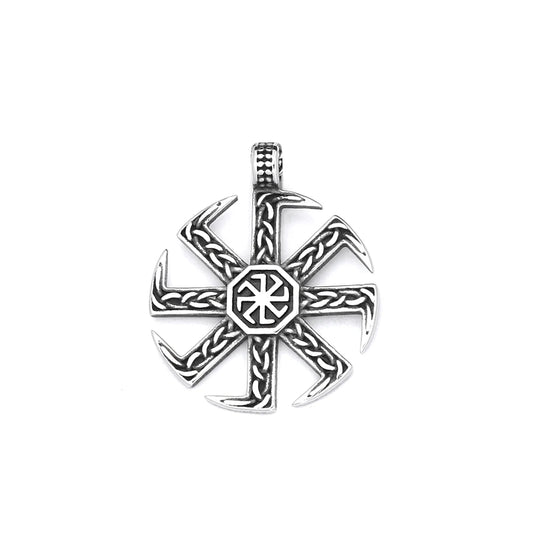 Vintage Stainless Steel Slavic Kolovrat Symbol Pendant Necklace Pagan Sun Wheel Necklaces for Men Women Religious Amulet Jewelry