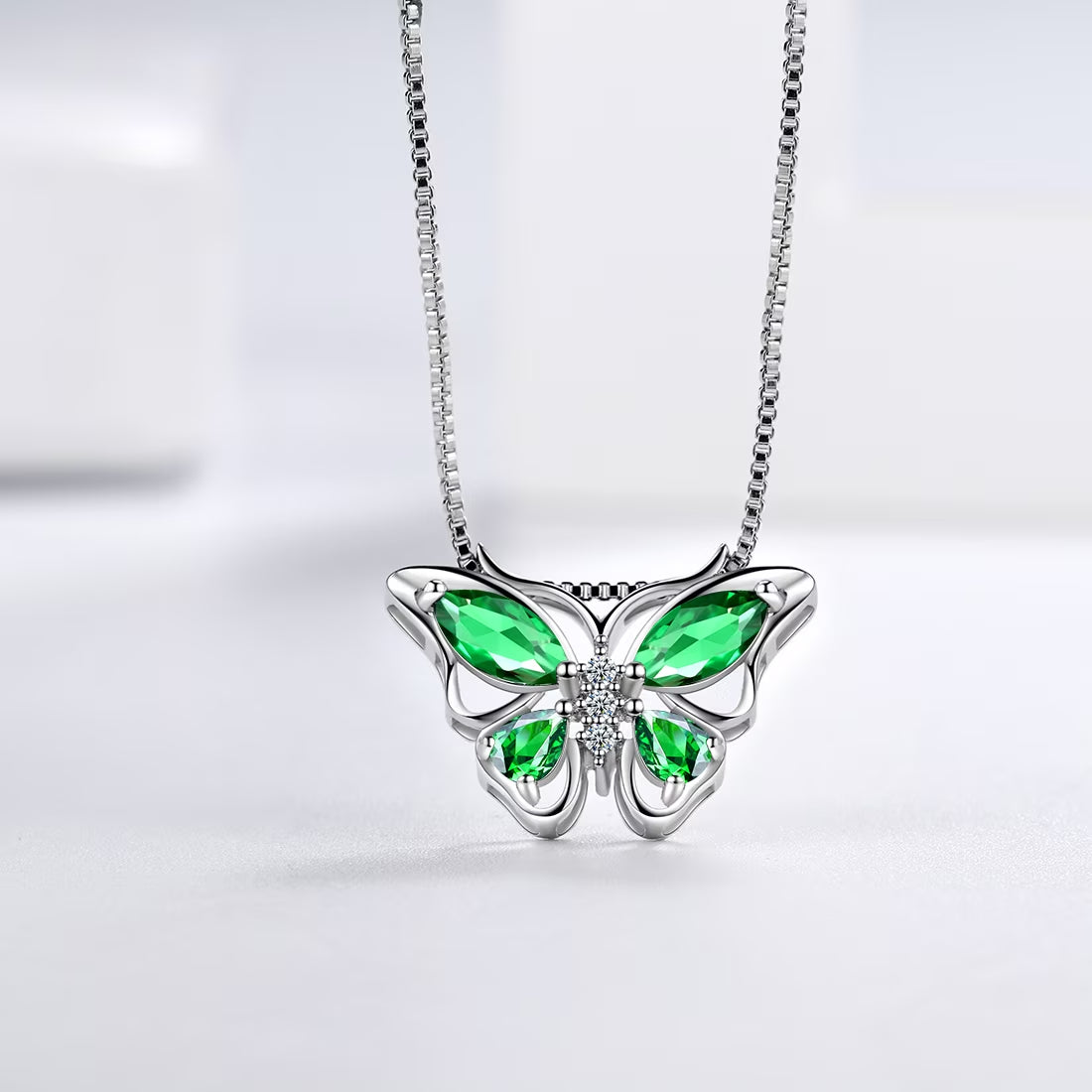 May Birthstone Jewelry Set Emerald Green Butterfly Fine Necklace/Earrings/Ring/Bracelet 925 Sterling Silver Women Xmas Birthday Mother'S Day Gift