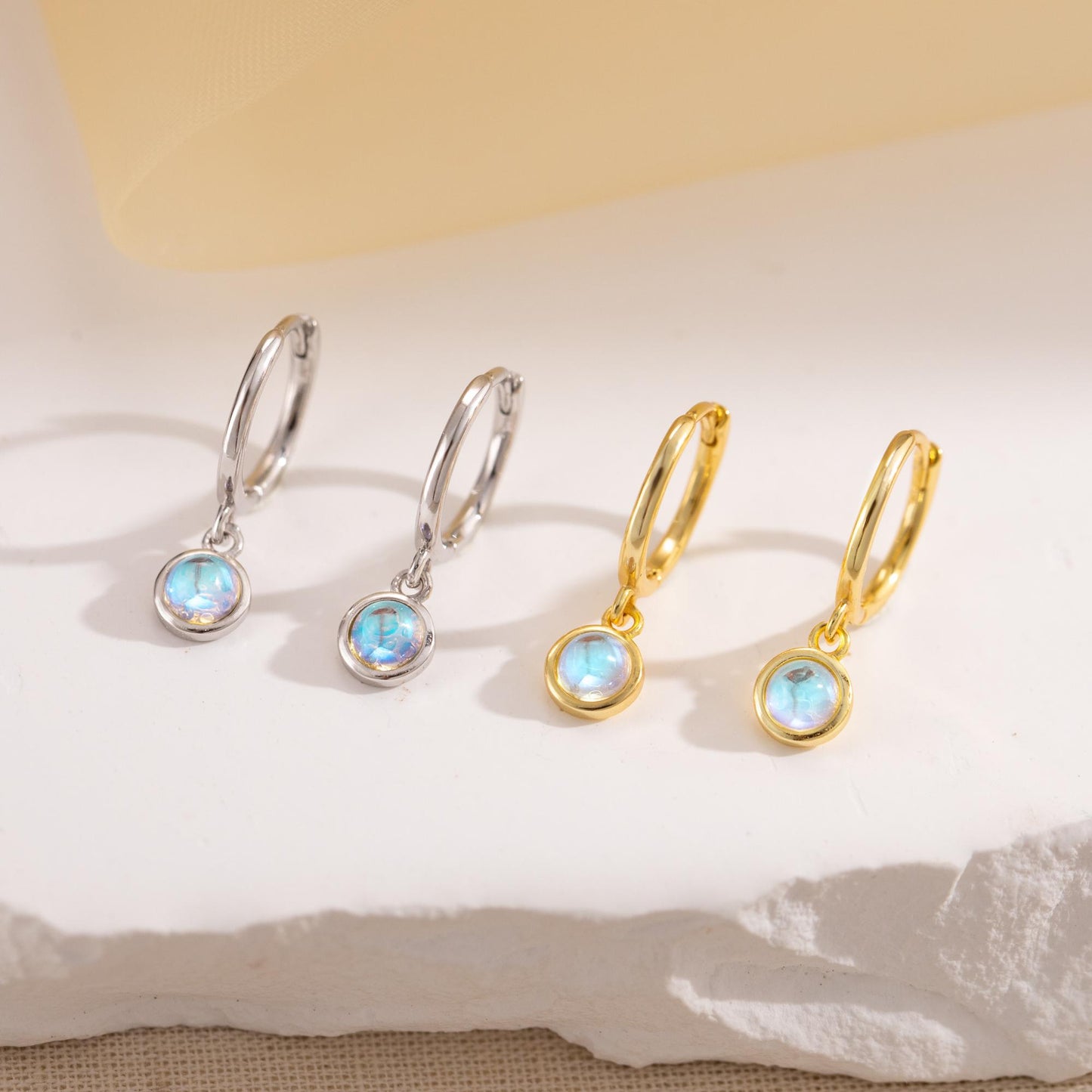 Elegant Moonstone Hoop Earrings: 925 Sterling Silver, 14K Gold Filled, Gemstone Circle