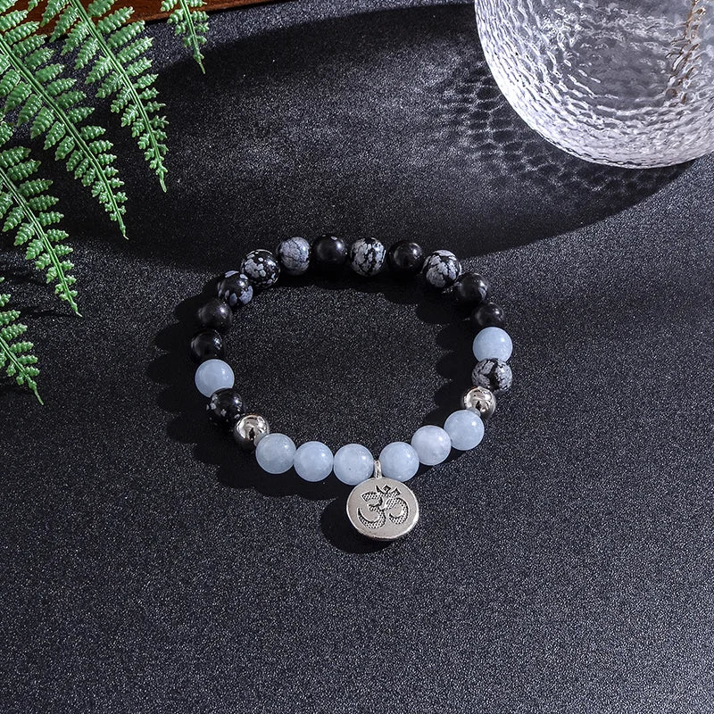 8Mm Natural Stone Beads,Snowflake Obsidian,Aguamarina,Japamala Sets,Spiritual Meditation Yoga Jewelry,108 Mala Beads Necklace