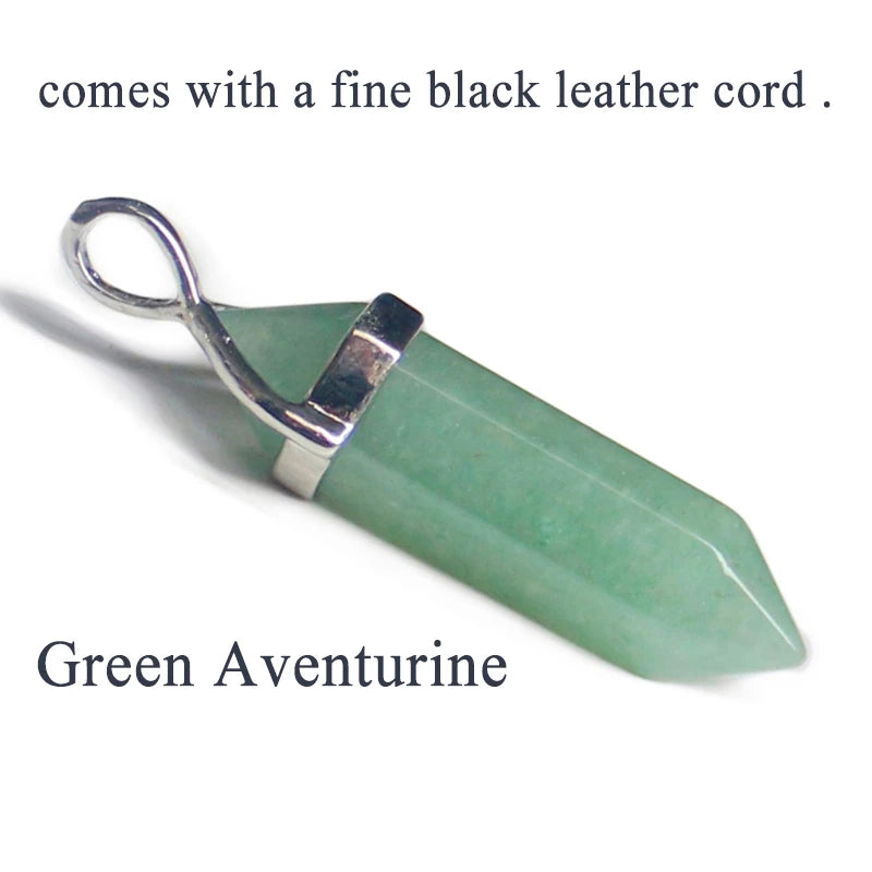 24 Design Natural Green Aventurine Opal Quartz Crystal Pendant Black Leather Hexagon Pendant Chrysocolla Choker Necklace Jewelry