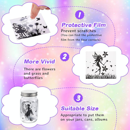 24 Pcs Fairy Transfer Stickers Silhouettes for Crafts, Rub on Transfers for Glass Mason Jars, Self Adhesive Decals DIY Lantern Embellishments, Jar Cutouts Seasonal Decor(Fairy)