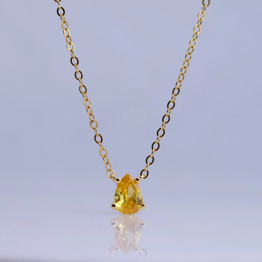 Citrine Pendant Necklace for Women — Yellow Citrine Teardrop, 925 Sterling Silver