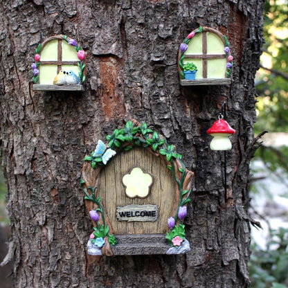 Garden Sculptures Outdoor Statues - Miniature Fairy Decoration, Gnomes Ornament Accessories Kit, Art Yard Tree Face, Figurine Decoration - Glow in the Dark