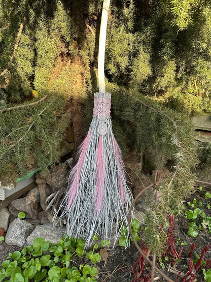 White and Pink Birch Broom, Wedding Broom with Feathers, Broomstick, Besom, Besom Broom, Hexenbesen, Full Size Large Witch Broom