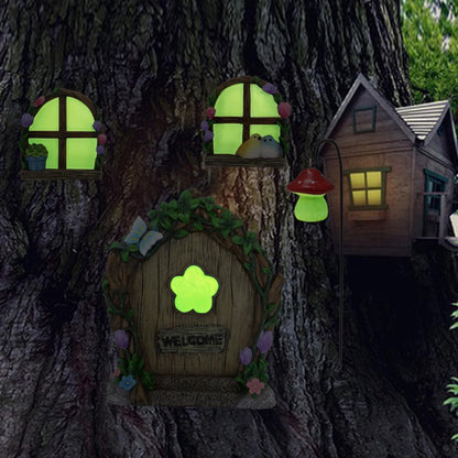 Garden Sculptures Outdoor Statues - Miniature Fairy Decoration, Gnomes Ornament Accessories Kit, Art Yard Tree Face, Figurine Decoration - Glow in the Dark