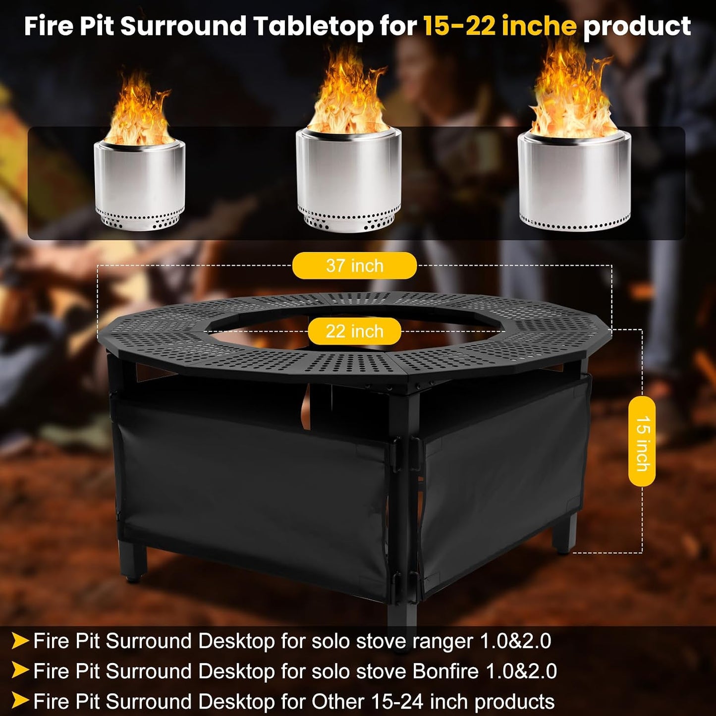 37 Inch Fire Pit Surround Tabletop for Solo Stove Bonfire Ranger 2.0, Circular Safety Protection, Equipped with a Safety Support Frame to Prevent Direct Contact with the Ground