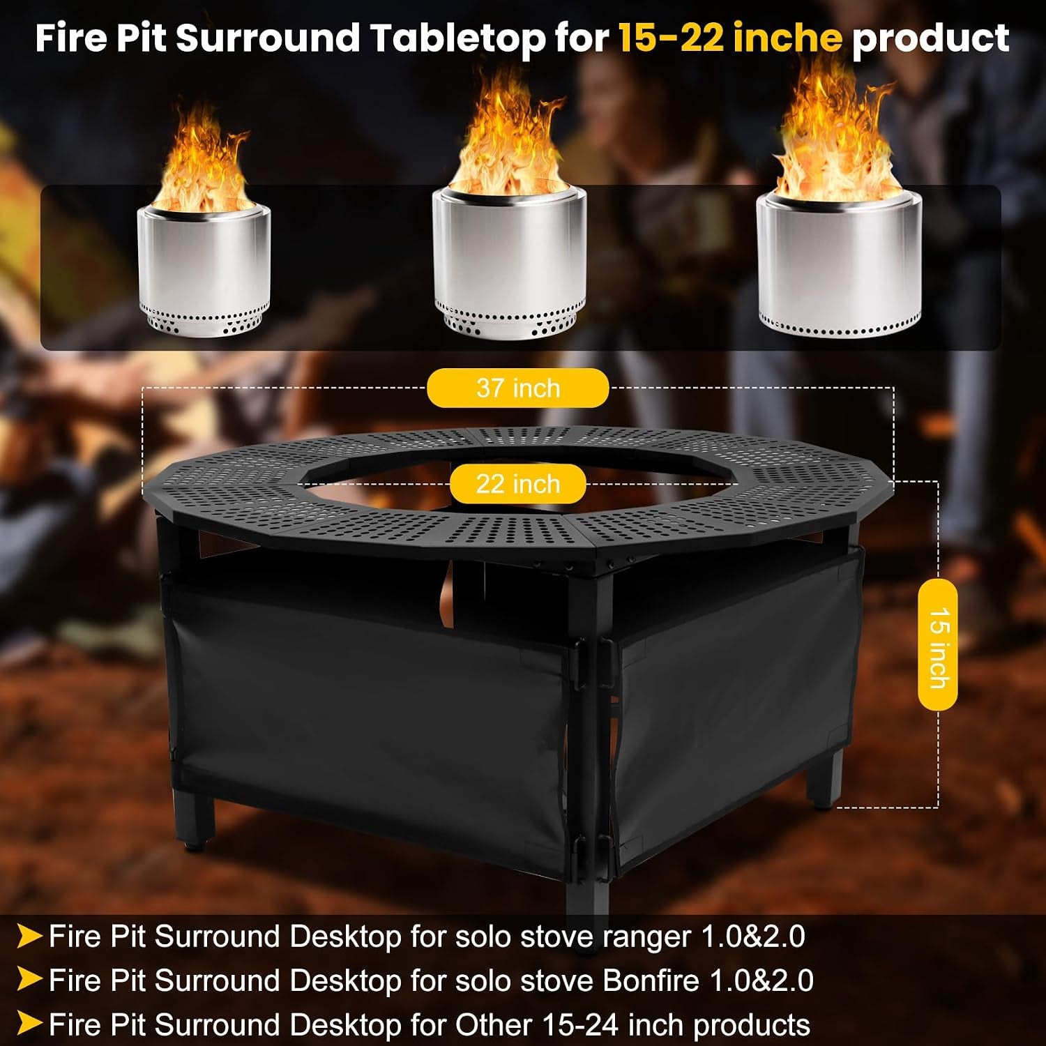 37 Inch Fire Pit Surround Tabletop for Solo Stove Bonfire Ranger 2.0, Circular Safety Protection, Equipped with a Safety Support Frame to Prevent Direct Contact with the Ground