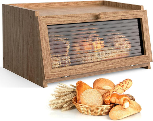 Bread Box for Kitchen Countertop,Yellow | Large, Farmhouse Bread Container Holder Storage, Acrylic Translucent Window