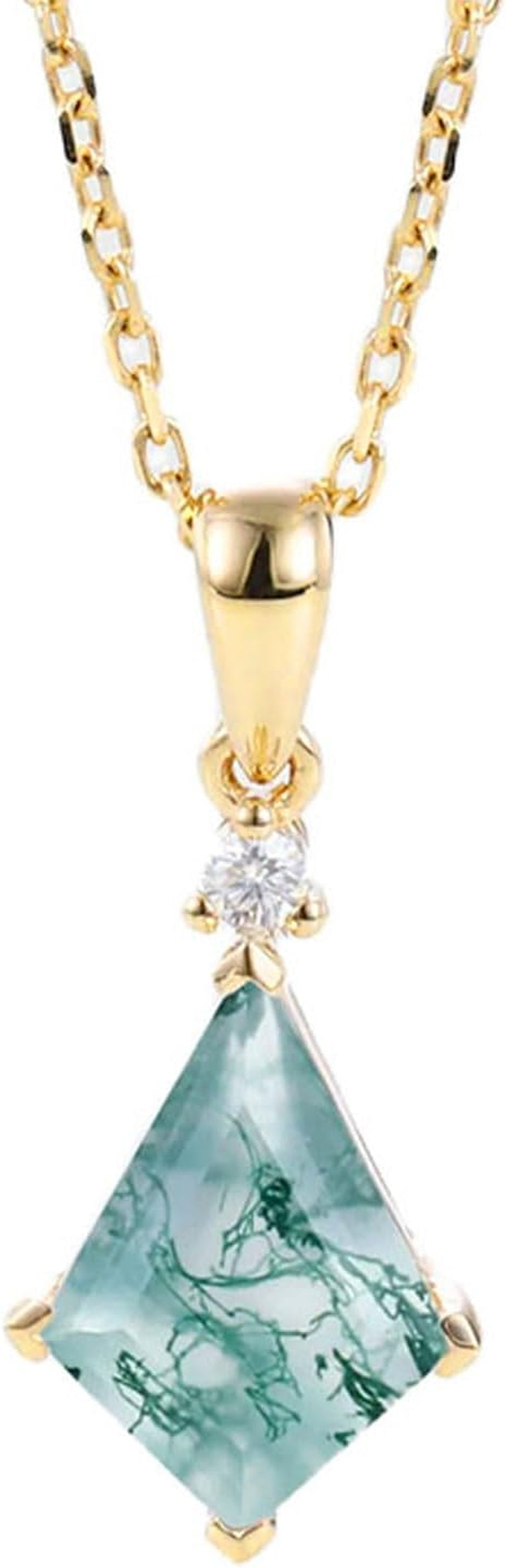 Moss Agate Pendant Necklaces for Women 1CT Kite-Cut Moss Agate Necklace Yellow/White/Rose Gold Plated 925 Sterling Silver