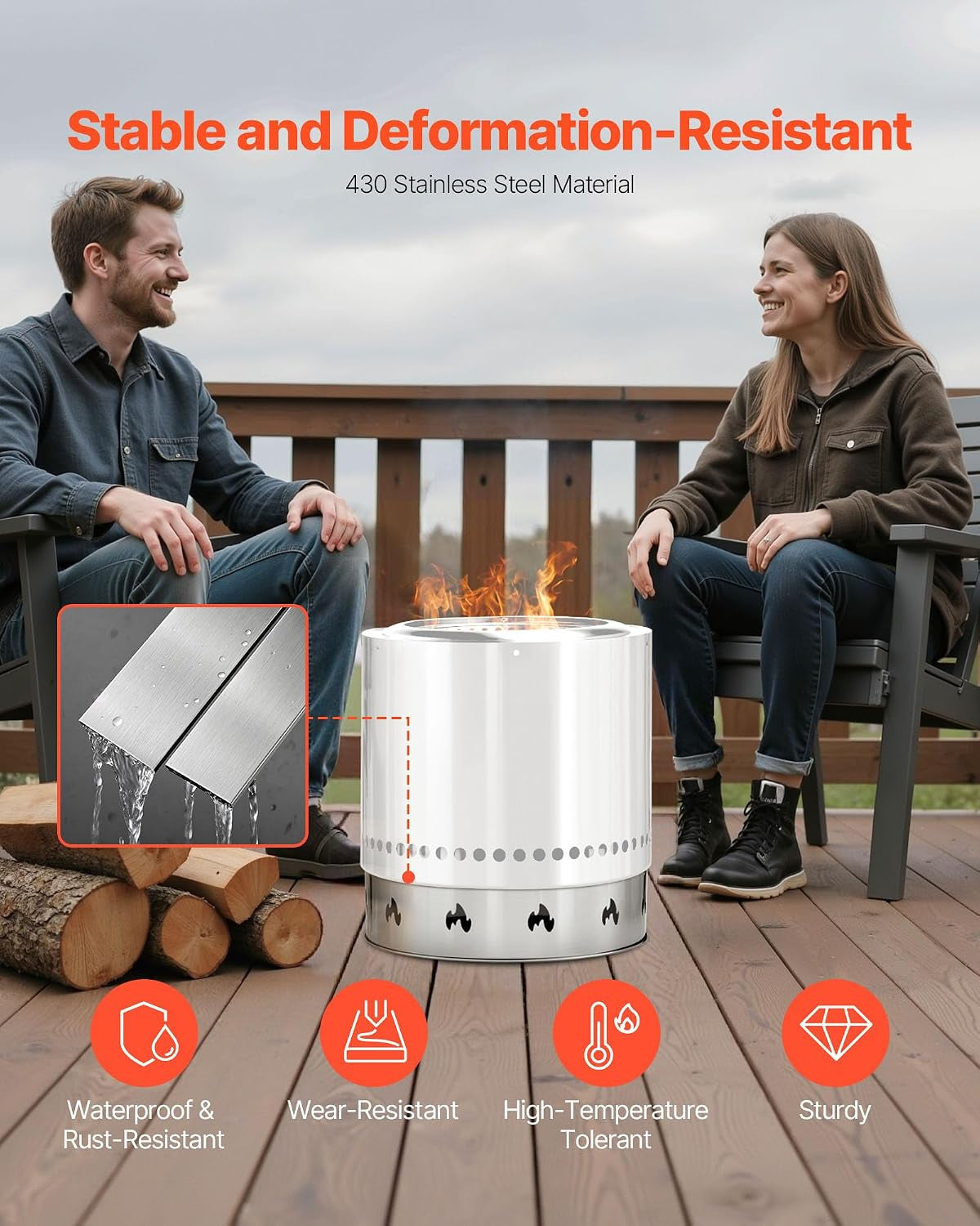 Fire Pit Stand for Solo Stove Bonfire,19.5 Inch Smokeless Fire Pit Ring,Stainless Steel Fireplace Stove Support Frame Accessory, Portable Outdoor Camping Holder Tools for Fireplace
