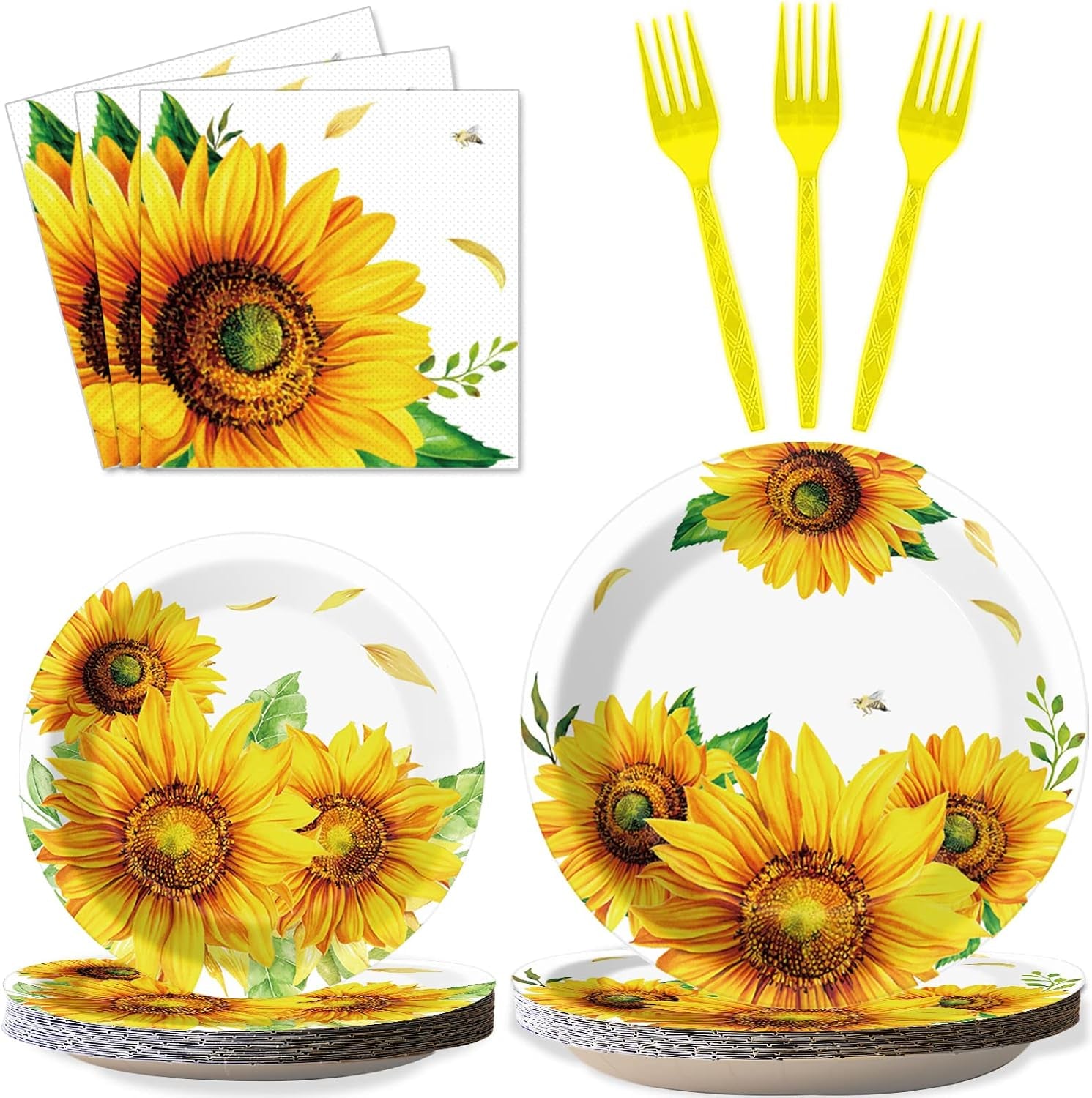 96 Pcs Sunflower Party Supplies Sunflower Themed Party Decoration Sunflower Party Tableware Set Kids Party Paper Plate Napkin Fork 24 Guests