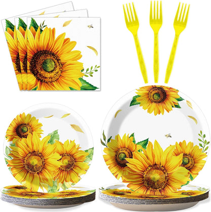 96 Pcs Sunflower Party Supplies Sunflower Themed Party Decoration Sunflower Party Tableware Set Kids Party Paper Plate Napkin Fork 24 Guests