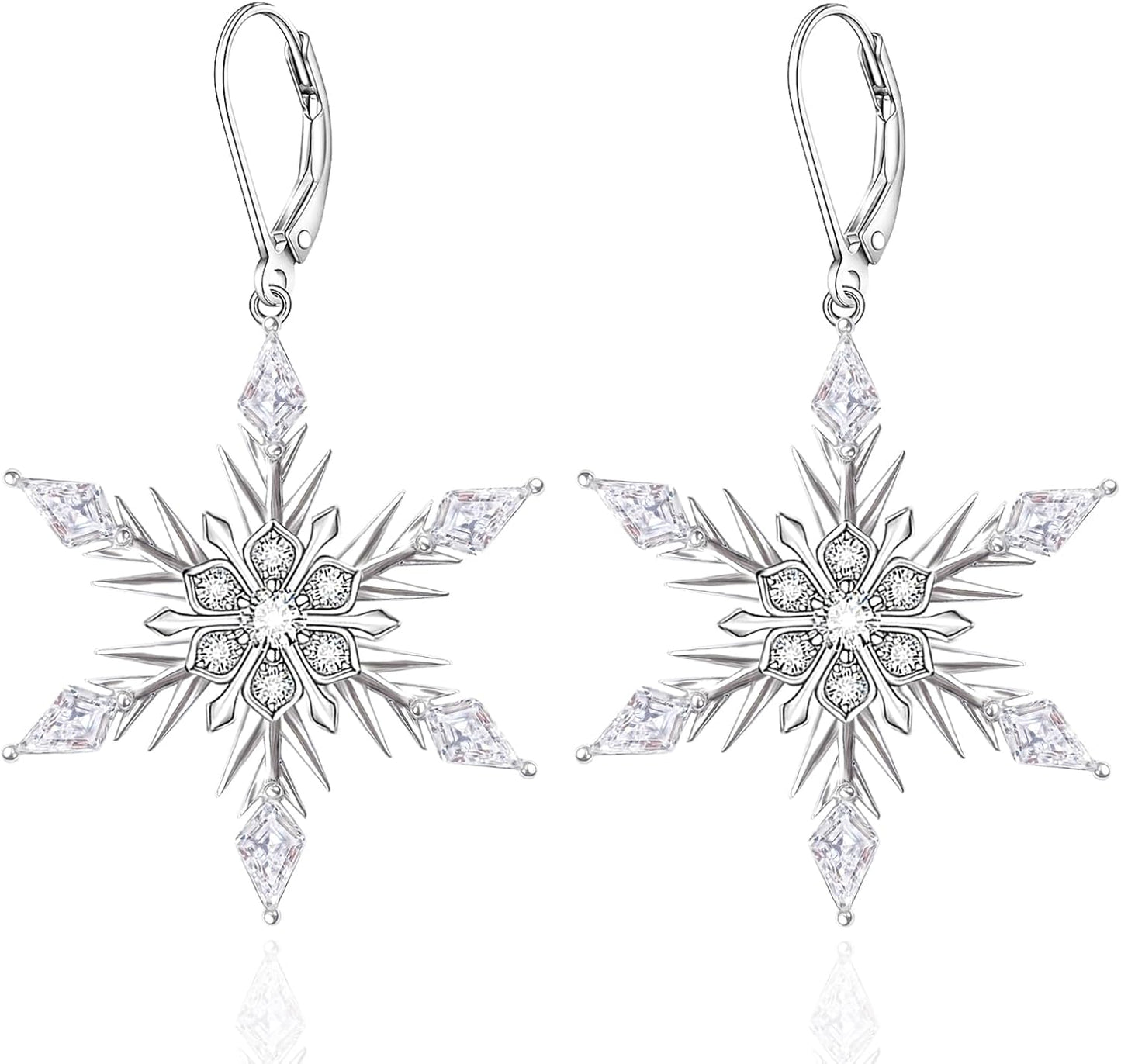Snowflake/Christmas Tree Earrings for Women 925 Sterling Silver Leverback Earrings Holiday Winter Jewelry Gifts