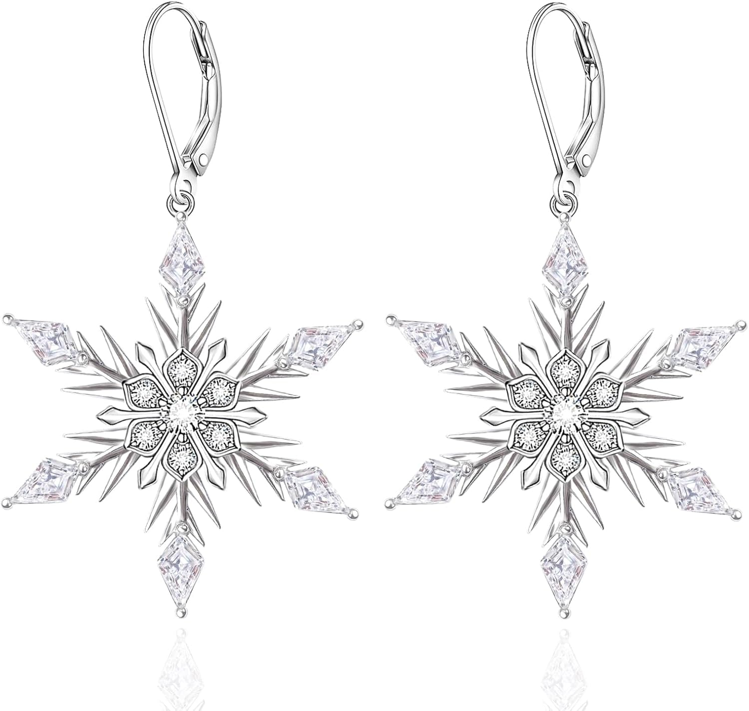 Snowflake/Christmas Tree Earrings for Women 925 Sterling Silver Leverback Earrings Holiday Winter Jewelry Gifts
