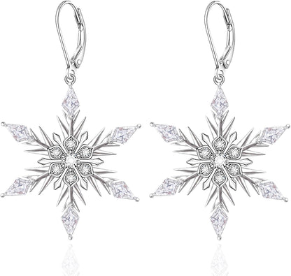 Snowflake/Christmas Tree Earrings for Women 925 Sterling Silver Leverback Earrings Holiday Winter Jewelry Gifts