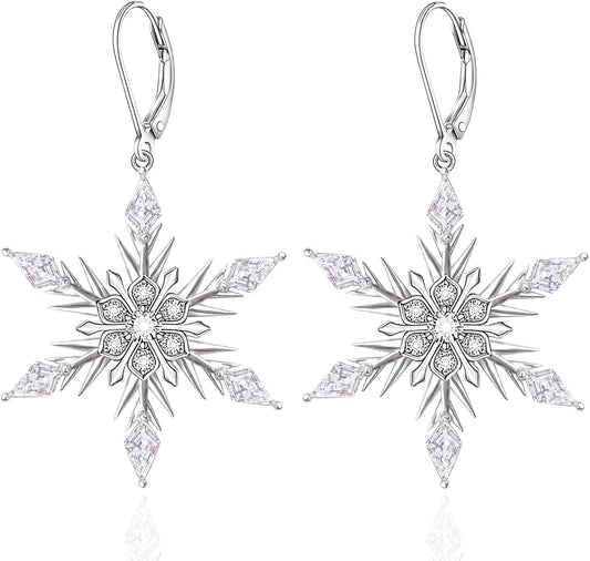 Snowflake/Christmas Tree Earrings for Women 925 Sterling Silver Leverback Earrings Holiday Winter Jewelry Gifts