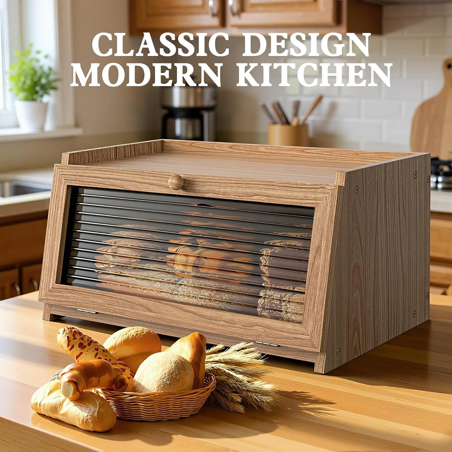 Bread Box for Kitchen Countertop,Yellow | Large, Farmhouse Bread Container Holder Storage, Acrylic Translucent Window