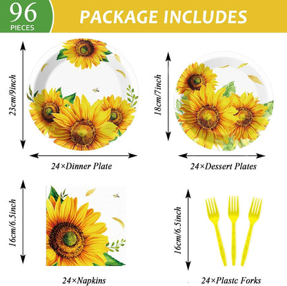 96 Pcs Sunflower Party Supplies Sunflower Themed Party Decoration Sunflower Party Tableware Set Kids Party Paper Plate Napkin Fork 24 Guests