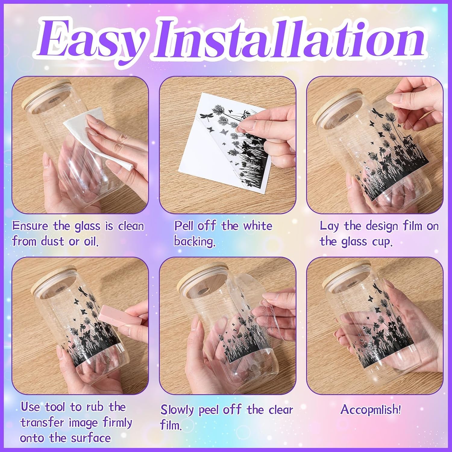 24 Pcs Fairy Transfer Stickers Silhouettes for Crafts, Rub on Transfers for Glass Mason Jars, Self Adhesive Decals DIY Lantern Embellishments, Jar Cutouts Seasonal Decor(Fairy)
