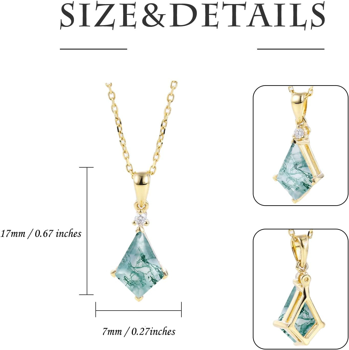 Moss Agate Pendant Necklaces for Women 1CT Kite-Cut Moss Agate Necklace Yellow/White/Rose Gold Plated 925 Sterling Silver