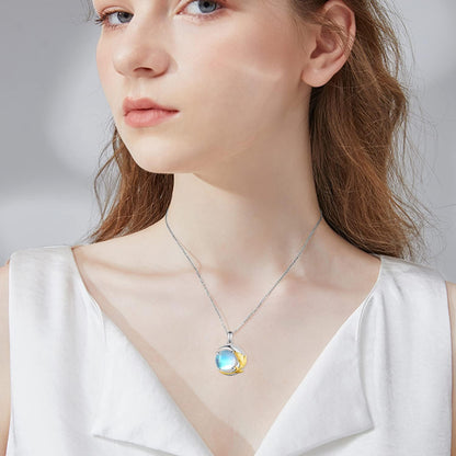 Moonstone Feather Necklace 925 Sterling Silver Moonstone Necklace Moonstone Crescent Moon Jewelry for Women Girlfriend Daughter