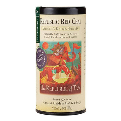 The Republic of Tea Republic Red Chai Red Rooibos Herbal Tea, 50 Tea Bag Tin