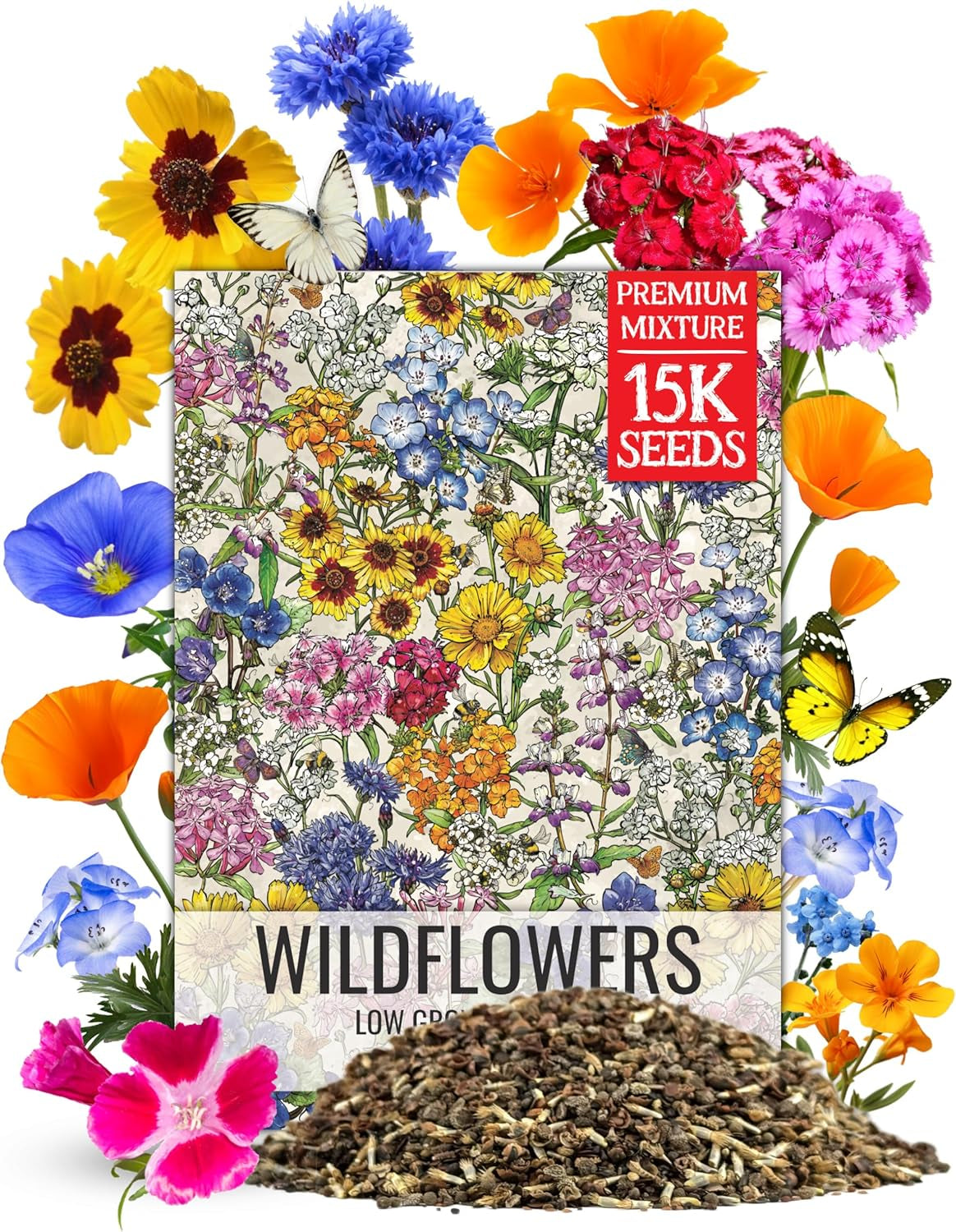 Wildflower Seeds Low Growing 1 Ounce Heirloom Bulk Pack
