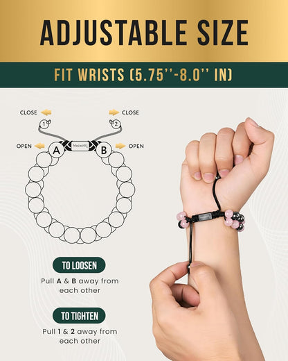 ® Hematite & Rose Quartz Bracelet - MAX Strength Magnetic Hematite Bracelets - Natural Rose Quartz Crystals Pink Beaded Bracelets for Women