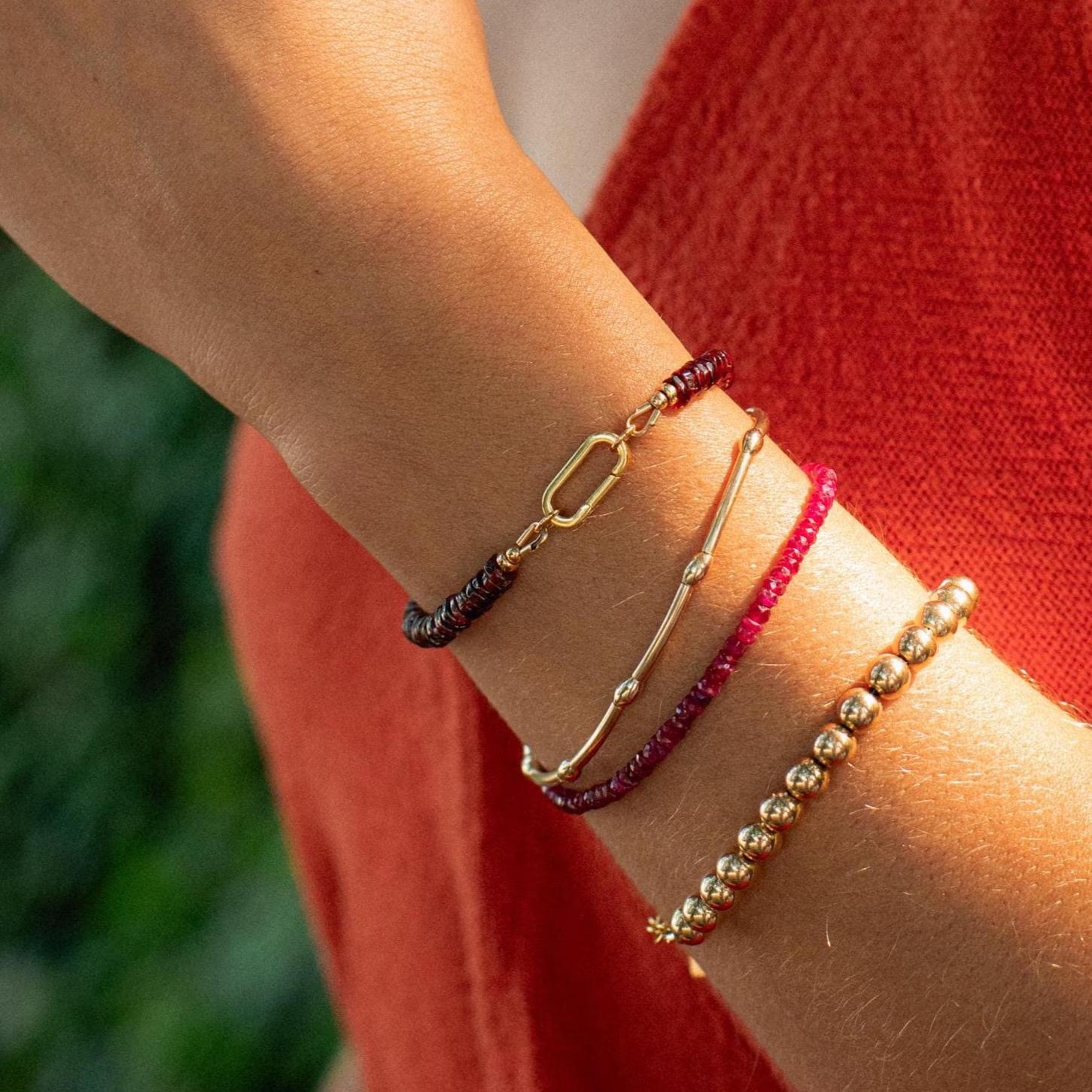 Garnet Bracelet, Delicate Garnet Rondel Stacking Bracelet, [EBGM1283] Genuine Garnet Bracelets, Tiny Beads Garnet | Gold Garnet *BS *G