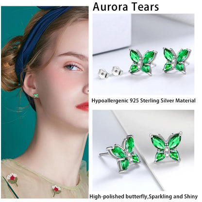 May Birthstone Jewelry Set Emerald Green Butterfly Fine Necklace/Earrings/Ring/Bracelet 925 Sterling Silver Women Xmas Birthday Mother'S Day Gift