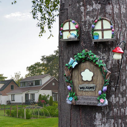 Garden Sculptures Outdoor Statues - Miniature Fairy Decoration, Gnomes Ornament Accessories Kit, Art Yard Tree Face, Figurine Decoration - Glow in the Dark