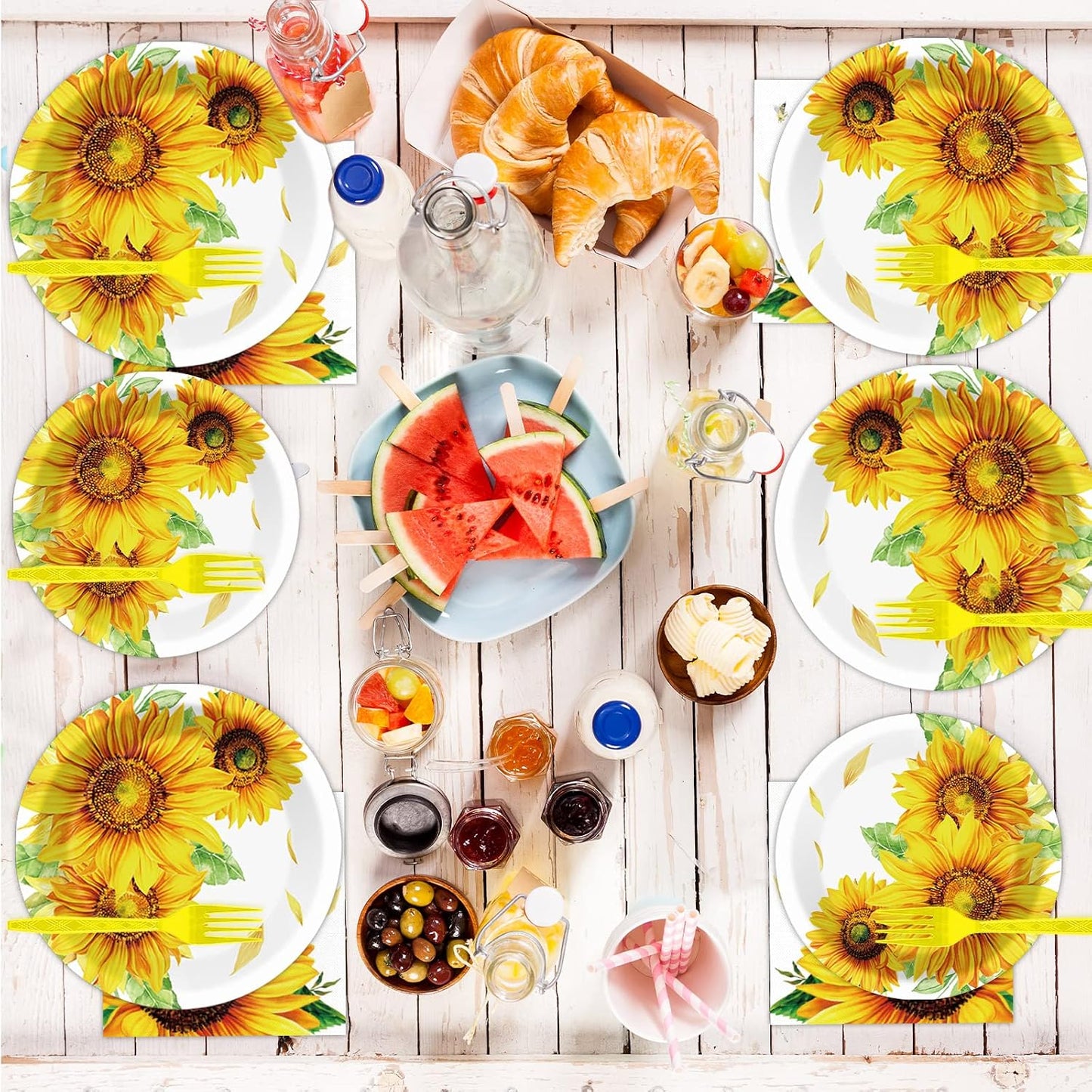 96 Pcs Sunflower Party Supplies Sunflower Themed Party Decoration Sunflower Party Tableware Set Kids Party Paper Plate Napkin Fork 24 Guests