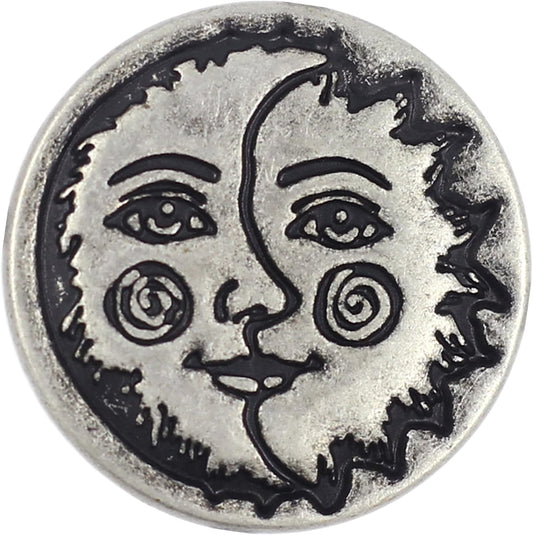 12 Pieces Sun Moon Face Symbol Metal Shank Buttons. 20Mm (3/4 Inch) (Antique Silver)
